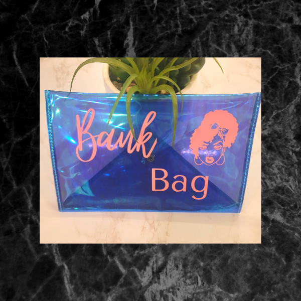 Pink on Blue Bank Bag Online now